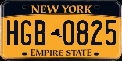 NY license plate HGB0825