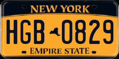 NY license plate HGB0829