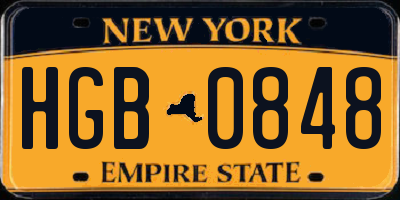 NY license plate HGB0848