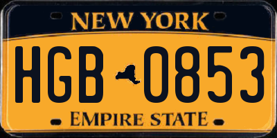 NY license plate HGB0853