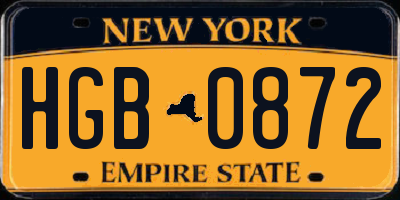 NY license plate HGB0872