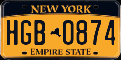 NY license plate HGB0874