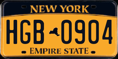 NY license plate HGB0904