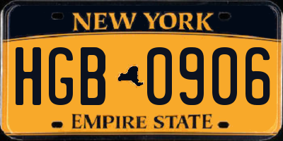 NY license plate HGB0906