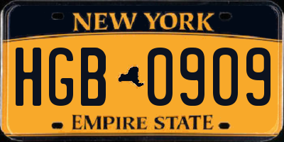 NY license plate HGB0909