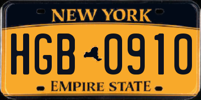 NY license plate HGB0910