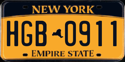 NY license plate HGB0911