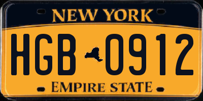 NY license plate HGB0912