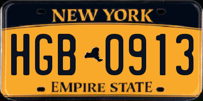 NY license plate HGB0913