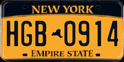 NY license plate HGB0914