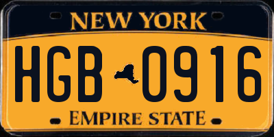 NY license plate HGB0916