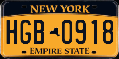 NY license plate HGB0918