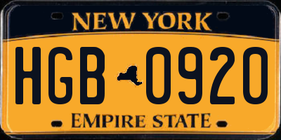 NY license plate HGB0920