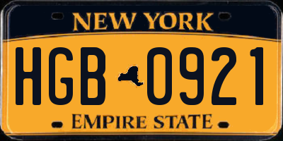 NY license plate HGB0921
