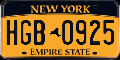 NY license plate HGB0925