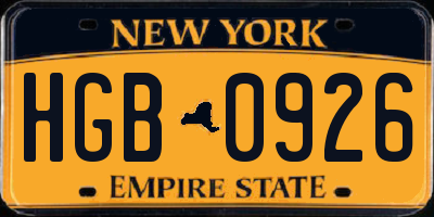 NY license plate HGB0926