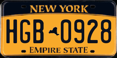 NY license plate HGB0928