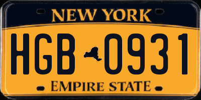 NY license plate HGB0931