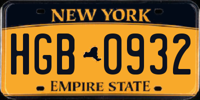 NY license plate HGB0932