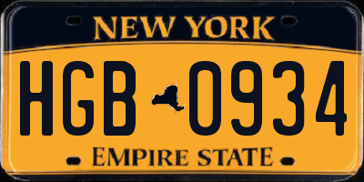 NY license plate HGB0934