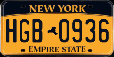 NY license plate HGB0936