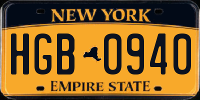 NY license plate HGB0940