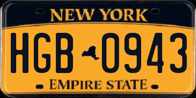 NY license plate HGB0943