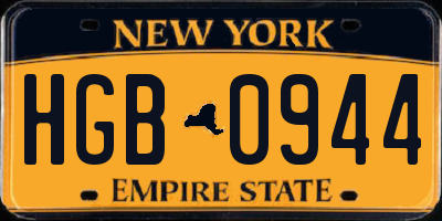 NY license plate HGB0944