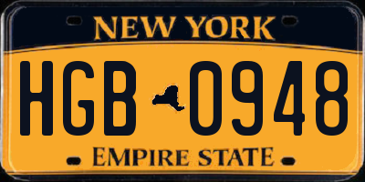 NY license plate HGB0948