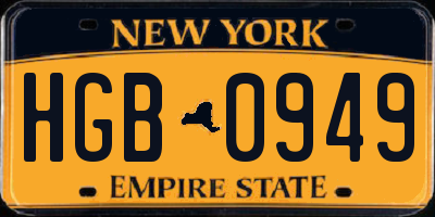 NY license plate HGB0949
