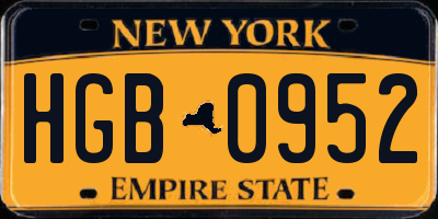 NY license plate HGB0952