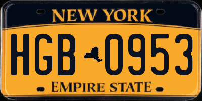 NY license plate HGB0953