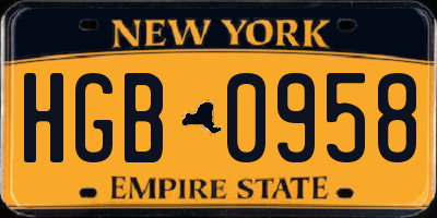 NY license plate HGB0958