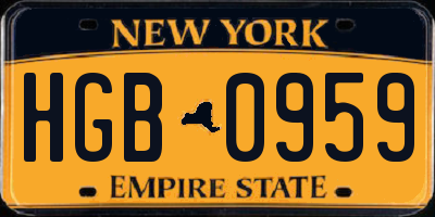 NY license plate HGB0959