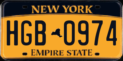 NY license plate HGB0974