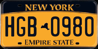 NY license plate HGB0980