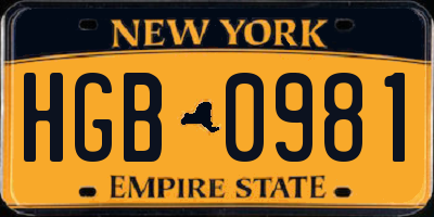 NY license plate HGB0981