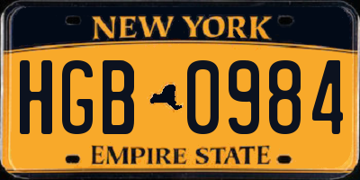 NY license plate HGB0984
