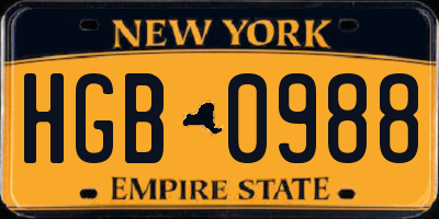 NY license plate HGB0988