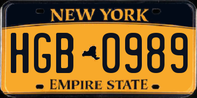 NY license plate HGB0989