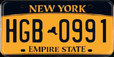 NY license plate HGB0991