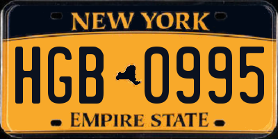NY license plate HGB0995