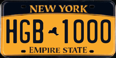 NY license plate HGB1000