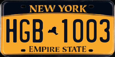 NY license plate HGB1003