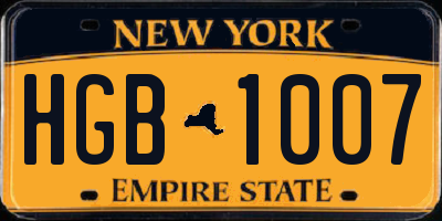 NY license plate HGB1007