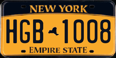 NY license plate HGB1008
