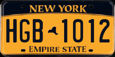 NY license plate HGB1012