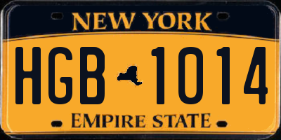 NY license plate HGB1014