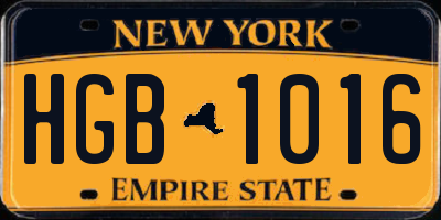 NY license plate HGB1016