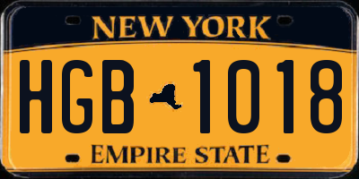 NY license plate HGB1018